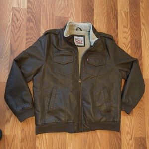 Levi's Men's Brown Faux Leather Sherpa Aviator Bomber Jacket Size XXL